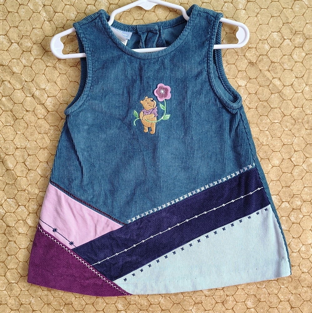Vintage Winnie the Pooh 90s Corduroy Dress Patchwork Inspired Size 18 Months